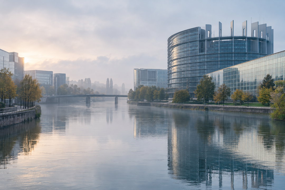 Quartier d'affaires de Strasbourg au matin brumeux